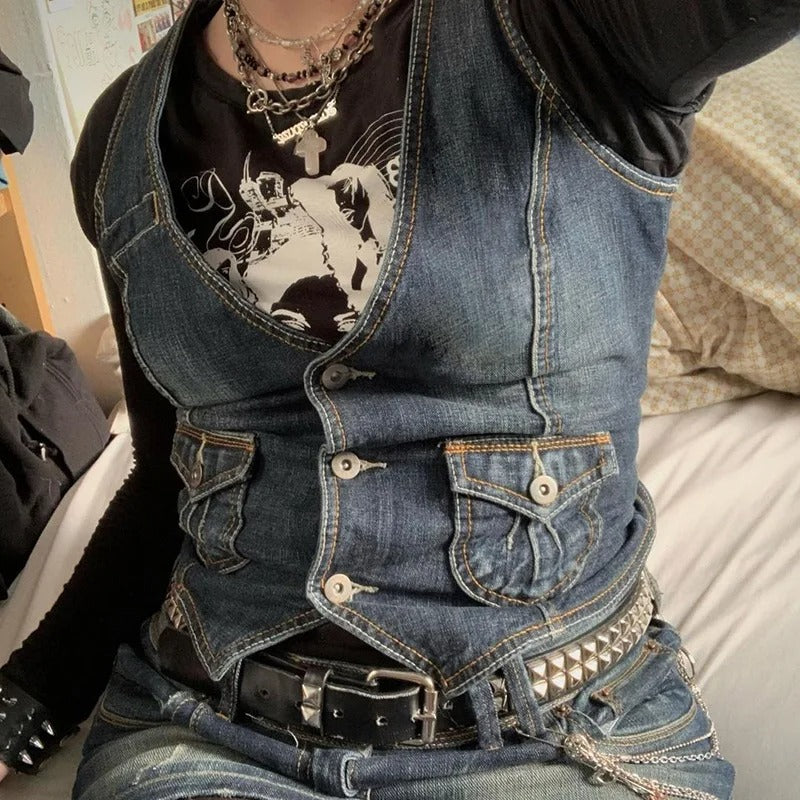 DENIM WESTERN VEST WOMENS