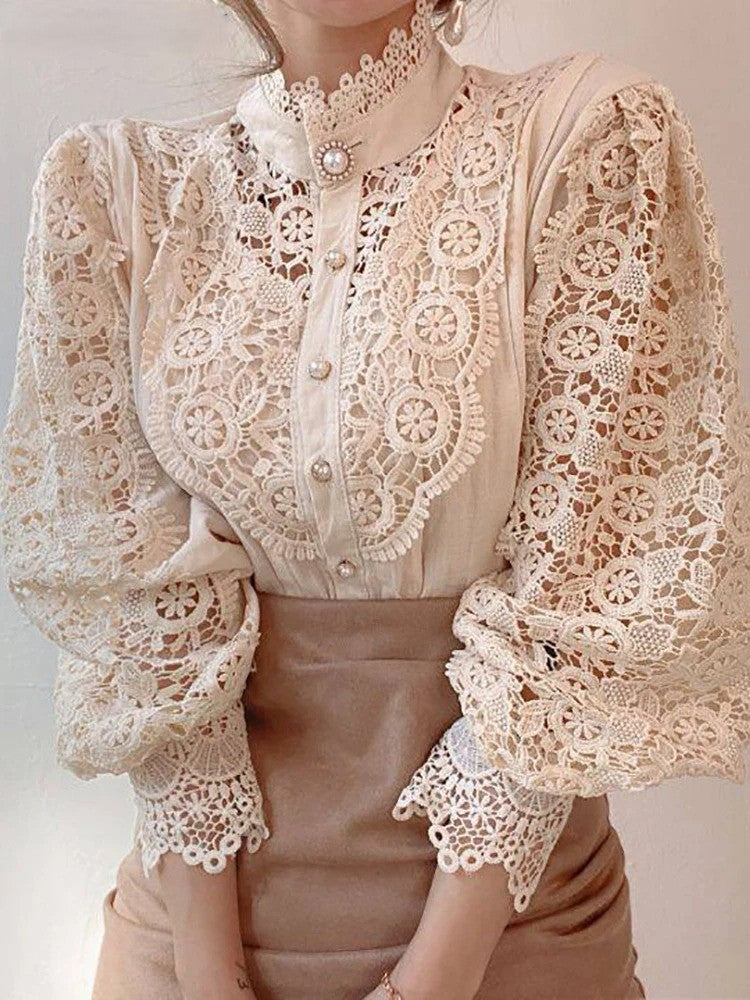 LACE CHIFFON TURTLENECK BLOUSE