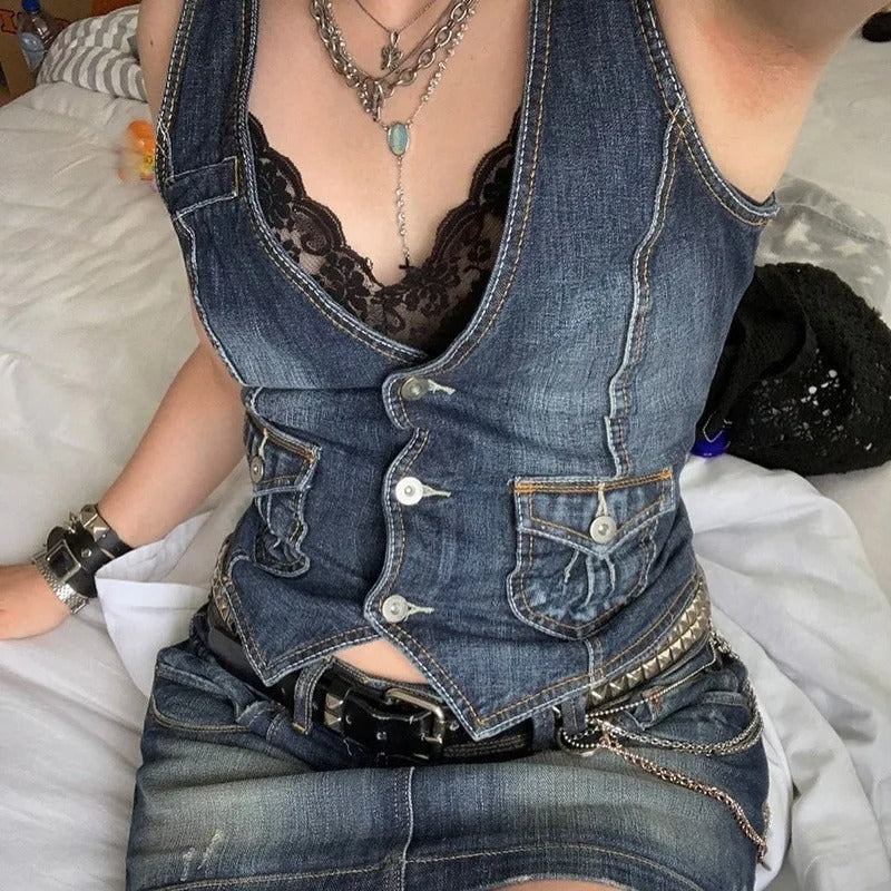 DENIM WESTERN VEST WOMENS