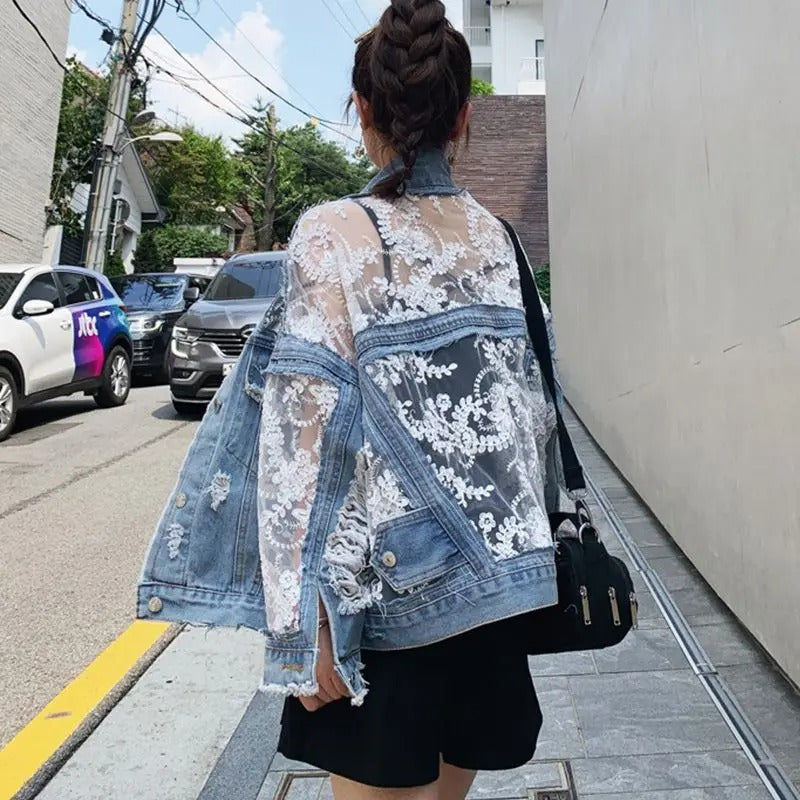 LACE MESH DENIM JACKET