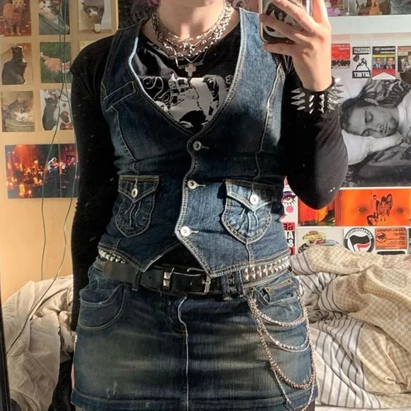 DENIM WESTERN VEST WOMENS