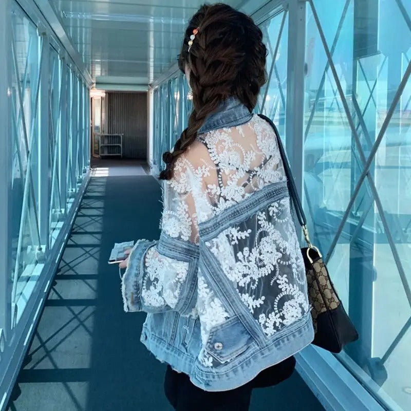 LACE MESH DENIM JACKET