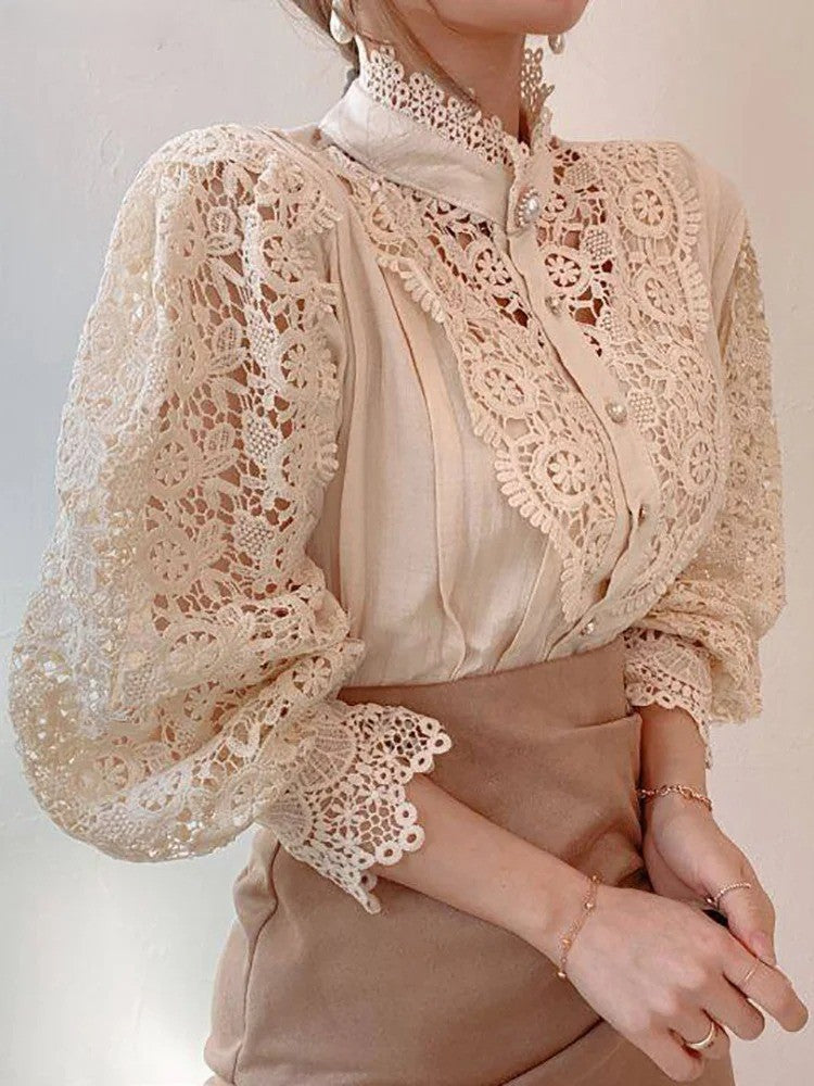 LACE CHIFFON TURTLENECK BLOUSE