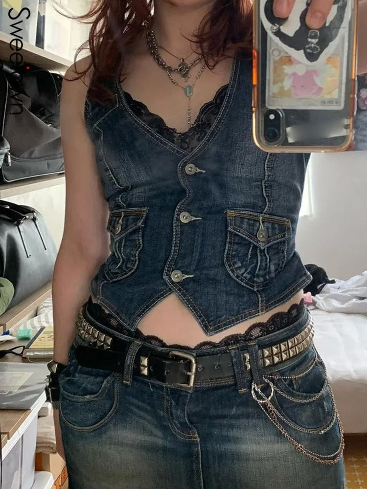 DENIM WESTERN VEST WOMENS