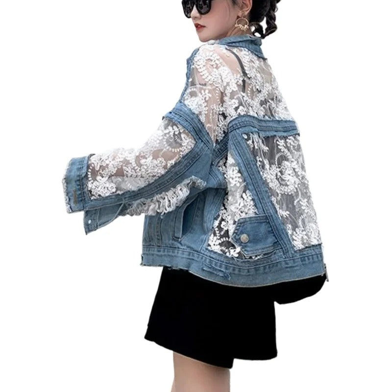 LACE MESH DENIM JACKET