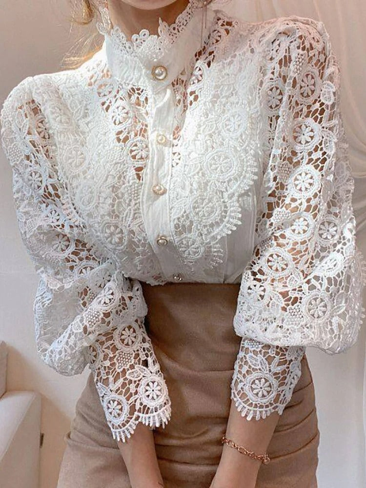 LACE CHIFFON TURTLENECK BLOUSE