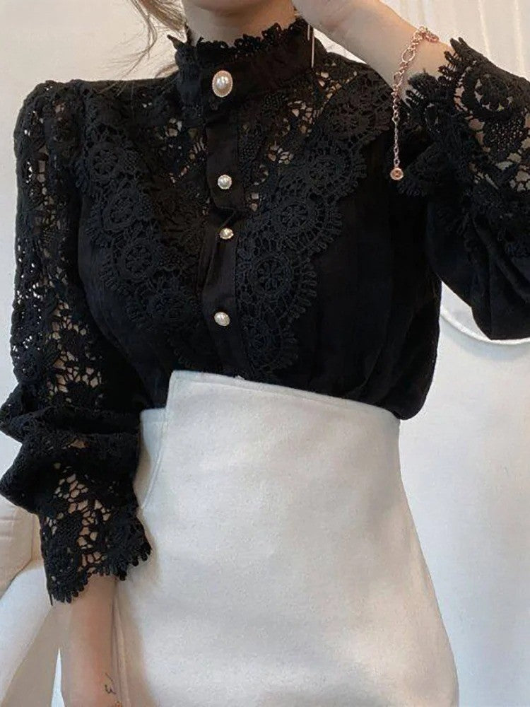 LACE CHIFFON TURTLENECK BLOUSE