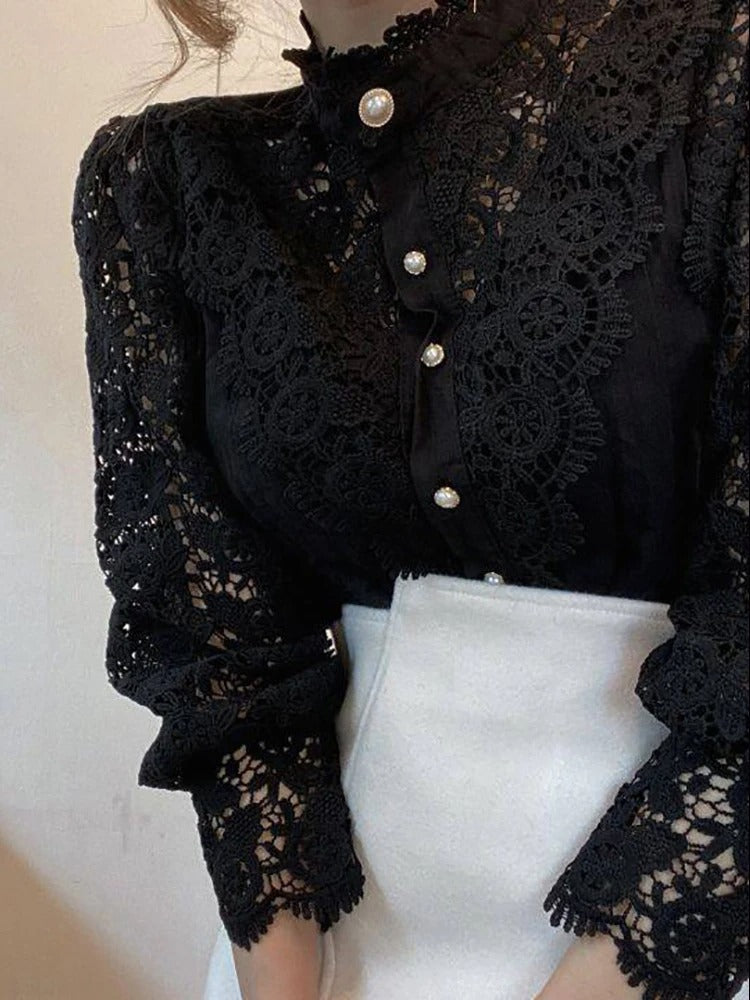 LACE CHIFFON TURTLENECK BLOUSE